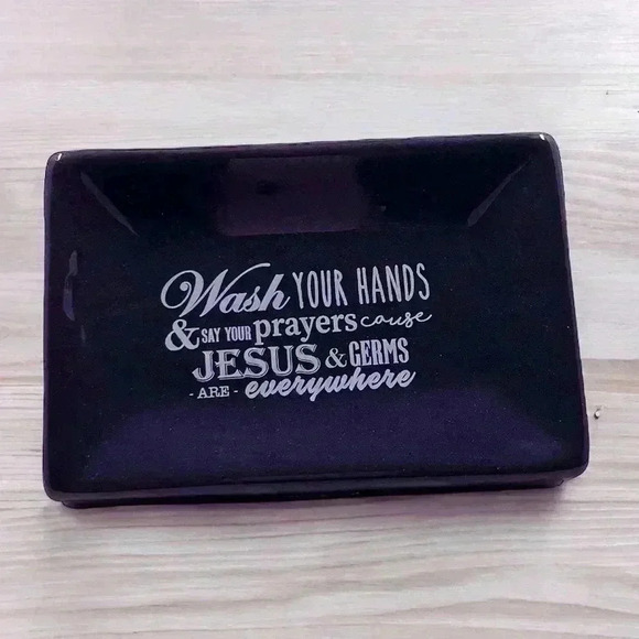 COPY - Wash Your Hands Jesus & Germs Are Everywhere Black Ceramic Soap Dish - Picture 6 of 13